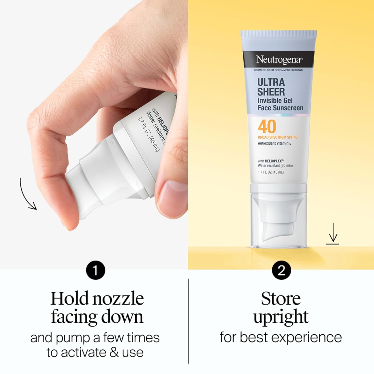 image:imageNeutrogena Ultra Sheer Invisible Gel Face Sunscreen SPF 40 Facial Sunscreen amp Moisturizer Vitamin E Matte Finish Makeup Primer Travel Size 80 Minutes WaterResistant 17 oz