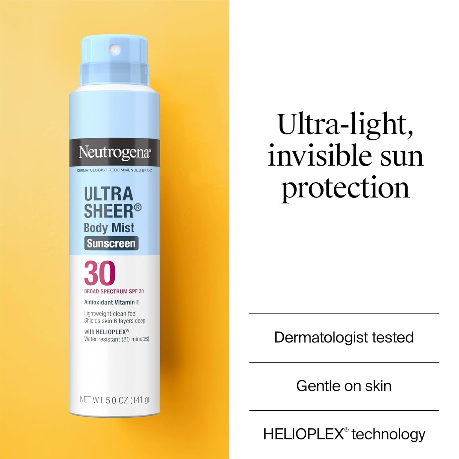 image:imageNeutrogena Ultra Sheer Sunscreen Spray SPF 30 Body Mist Lightweight NonGreasy Broad Spectrum UVAUVB Protection OilFree amp NonComedogenic Water Resistant Spray Sunscreen 80 min Pack of 3 5 oz