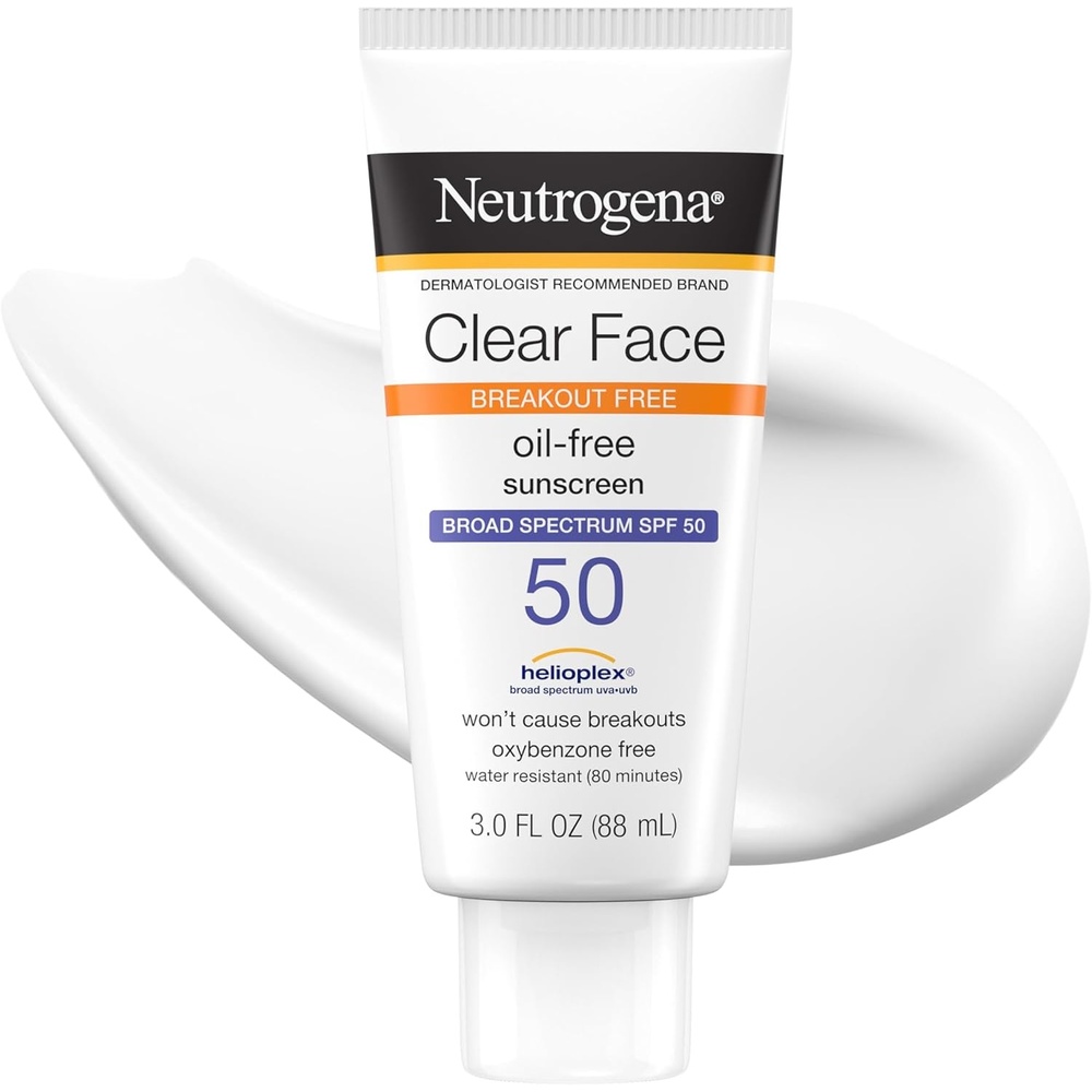 image:imageNeutrogena Clear Face Sunscreen Lotion SPF 50 for AcneProne Skin Broad Spectrum UVA UVB Protection OilFree NoFragrance NoOxybenzone WaterResistant Daily Face Moisturizer 3 fl oz3 Fl Oz Pack of 1