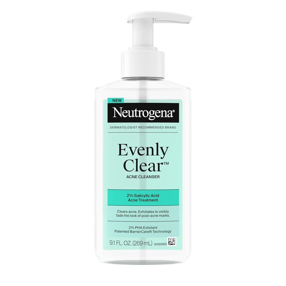 image:imageNeutrogena Evenly Clear Acne Cleanser with 2 Salicylic Acid amp 2 PHA Exfoliant Gentle Foaming Face Wash Clears Clogged Pores amp Blackheads While Visibly Fading Look of PostAcne Marks 91 fl oz