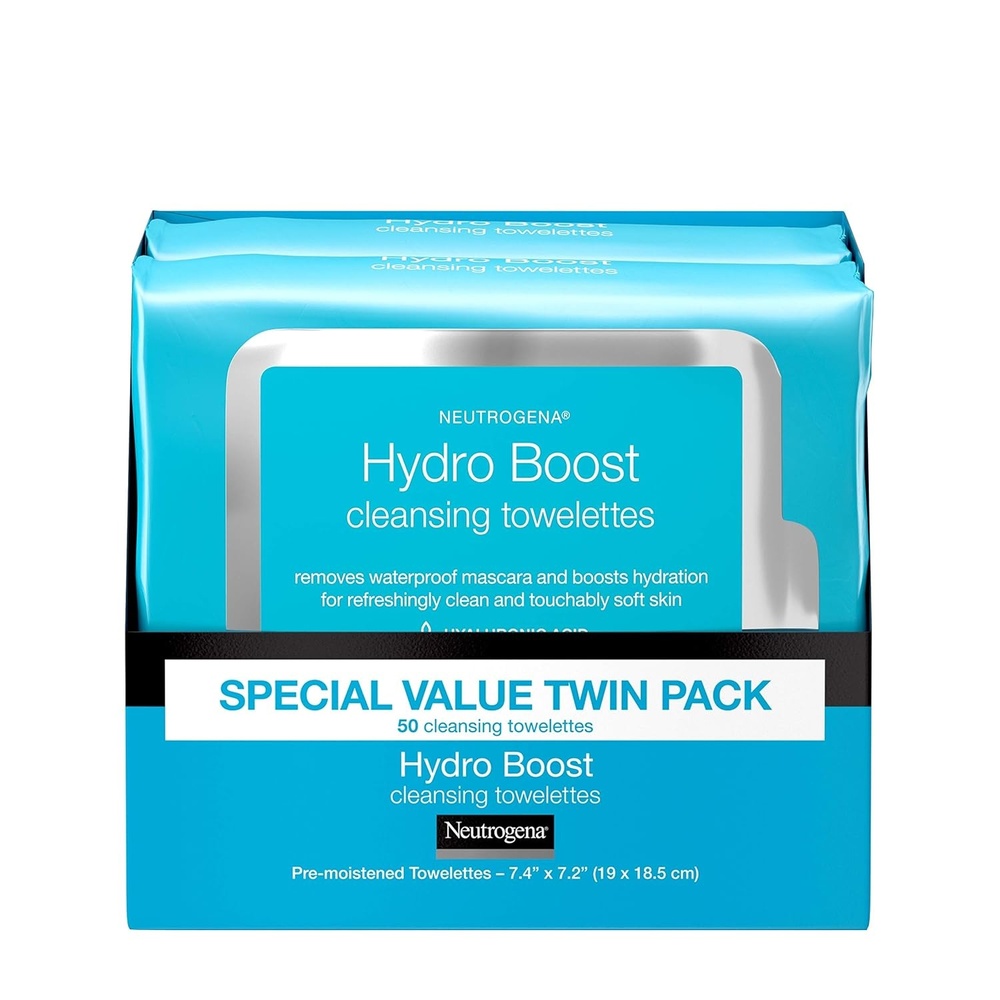 image:imageNeutrogena Hydro Boost Cleansing Wipes Makeup Remover for Face Micellar Gently Removes Oil Dirt and Waterproof Makeup Daily with Hydrating Hyaluronic Acid 25 ct50 Count Pack of 4