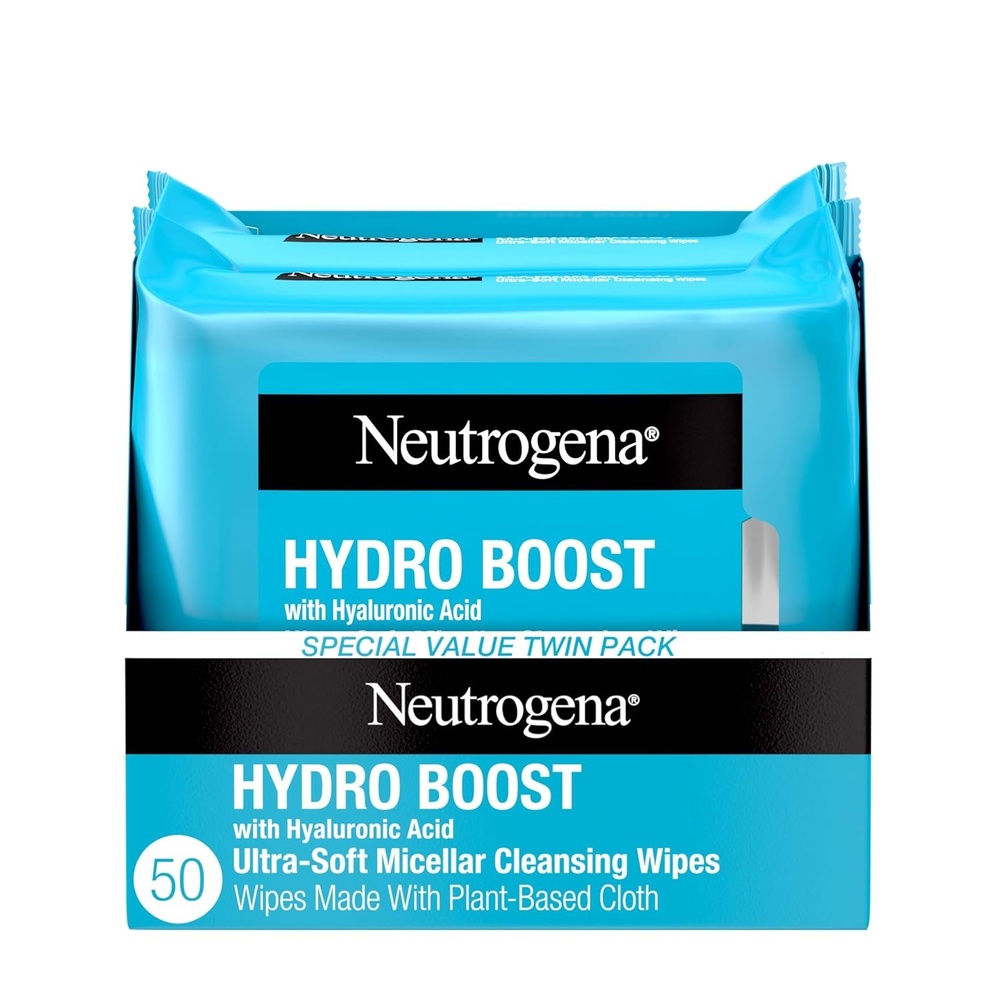 image:imageNeutrogena Hydro Boost Cleansing Wipes Makeup Remover for Face Micellar Gently Removes Oil Dirt and Waterproof Makeup Daily with Hydrating Hyaluronic Acid 25 ct50 Count Pack of 12