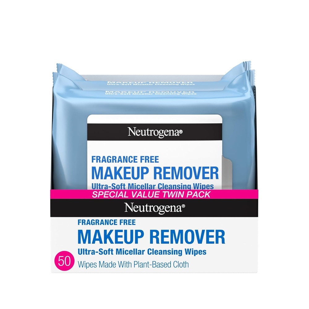 image:imageNeutrogena Makeup Remover Wipes for Face Daily Fragrance Free Gently Removes Oil Dirt and Waterproof Makeup in a Simple Fully PlantBased Cloth 2 pack of 25 ct25 Count Pack of 2