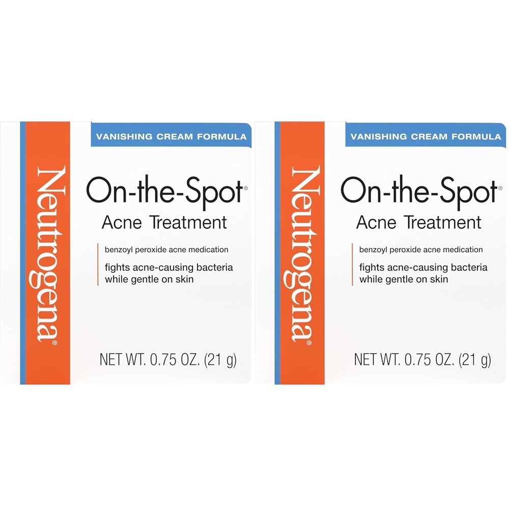 image:imageNeutrogena OnTheSpot Acne Spot Treatment Cream with 25 Benzoyl Peroxide Gentle Face Blemish Medicine for AcneProne Skin Vanishing Formula Clinically Proven Day1 Results 075Ounce Tube075 Ounce Pack of 2