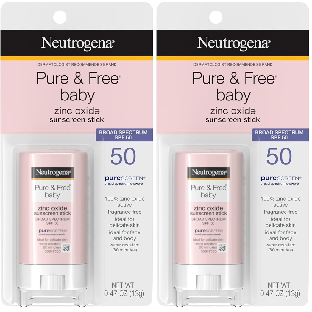 image:imageNeutrogena Pure amp Free Baby Mineral Sunscreen Stick with Broad Spectrum SPF 50 amp Zinc Oxide WaterResistant Hypoallergenic Paraben Dye amp PABAFree Baby Face amp Body Sunscreen 047 oz047 Ounce Pack of 2