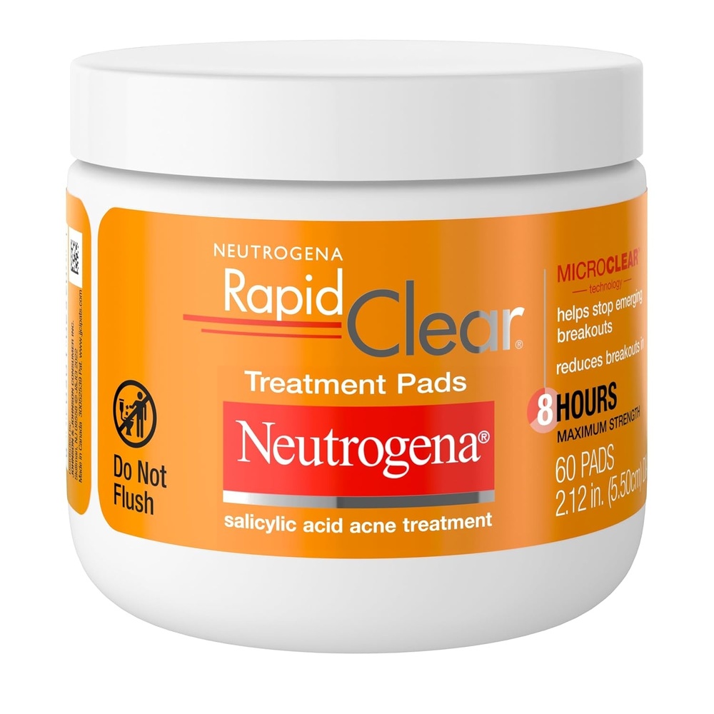image:imageNeutrogena Rapid Clear Acne Treatment Pads with Salicylic Acid Facial Cleanser for Face Cleansing and Oil Removal Helps Fight Pimples 60 Count Resealable Jar60 Count Pack of 1