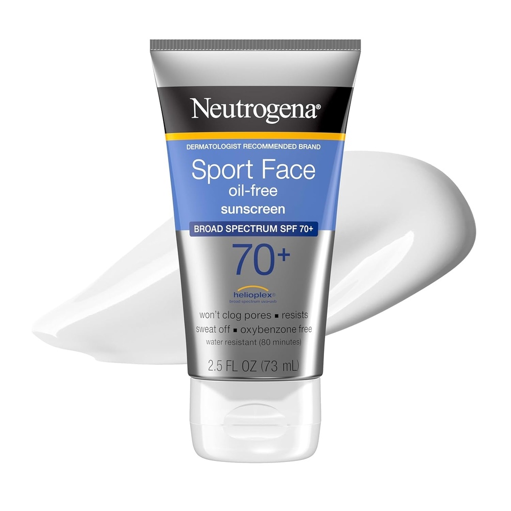 image:imageNeutrogena Sport Face Sunscreen Lotion SPF 70 Oil Free Sweat and WaterResistant Broad Spectrum UVA UVB Protection OxybenzoneFree for Active Lifestyles 25 fl ozSPF 70