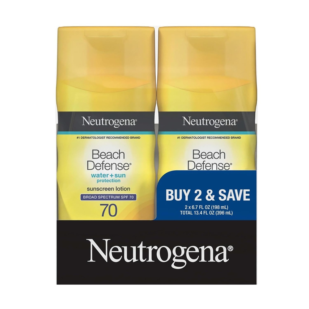 image:imageNeutrogena Sunscreen Lotion Beach Defense SPF 70 Face and Body Sunscreen Hawaii Reef Act 104 Compliant Octinoxate amp Oxybenzone Free Oil Free Fast Absorbing Sun Care 67 fl oz Twin Pack