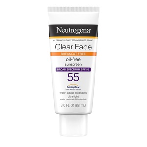 image:imageNeutrogena Clear Face Sunscreen for AcneProne Skin SPF 30 Broad Spectrum Facial Sunscreen Lotion Lightweight Non Comedogenic Oil Fragrance amp OxybenzoneFree Water Resistant 80 min 3 fl ozSPF 55