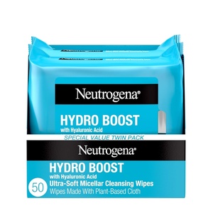 image:imageNeutrogena Hydro Boost Cleansing Wipes Makeup Remover for Face Micellar Gently Removes Oil Dirt and Waterproof Makeup Daily with Hydrating Hyaluronic Acid 25 ct50 Count Pack of 12