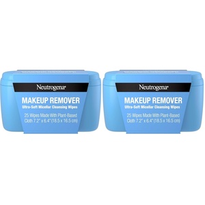 image:imageNeutrogena Makeup Remover Wipes Daily UltraSoft Micellar Cleansing Wipes Gently Remove Oil amp Makeup with No Heavy Residue formulated without alcohol amp Made with PlantBased Cloth 25 Ct with Case25 Count Pack of 2