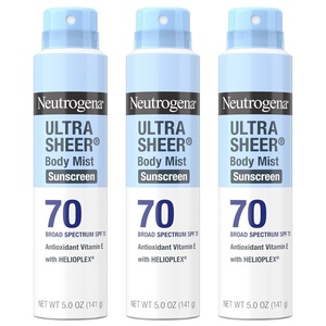 image:imageNeutrogena Ultra Sheer Dry Touch Sunscreen Spray SPF 70 Broad Spectrum UVA UVB Protection Lightweight Water Resistant up to 80 Minutes Oil PABA Oxybenzone Free 3pack of 5 oz5 Ounce Pack of 3