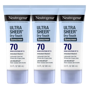 image:imageNeutrogena Ultra Sheer DryTouch Sunscreen For Face amp Body SPF 70 Broad Spectrum UVAUVB Protection Lightweight Water Resistant amp NonGreasy Travel Size Sunscreen 3 fl oz Pack of 3