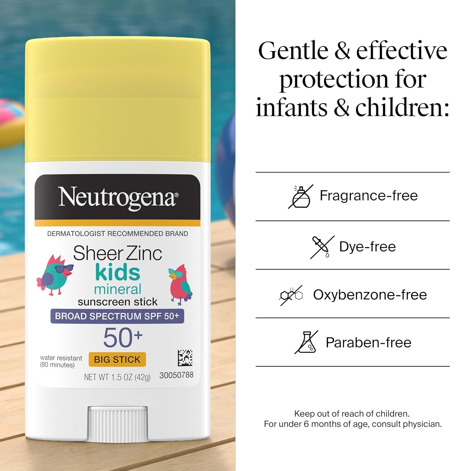 image:imageNeutrogena Sheer Zinc Oxide Kids Mineral Sunscreen Stick SPF 50 Plus UVAUVB Broad Spectrum Protection WaterResistant Sunscreen Stick Gentle on Sensitive Skin Dermatologist Recommended 15 ozNEUTROGENA SHEER ZINC