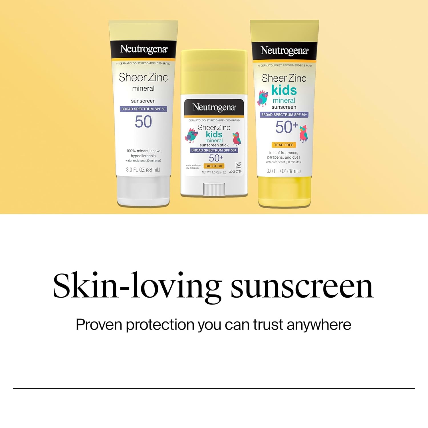 image:imageNeutrogena Sheer Zinc Oxide Kids Mineral Sunscreen Stick SPF 50 Plus UVAUVB Broad Spectrum Protection WaterResistant Sunscreen Stick Gentle on Sensitive Skin Dermatologist Recommended 15 ozNEUTROGENA SHEER ZINC