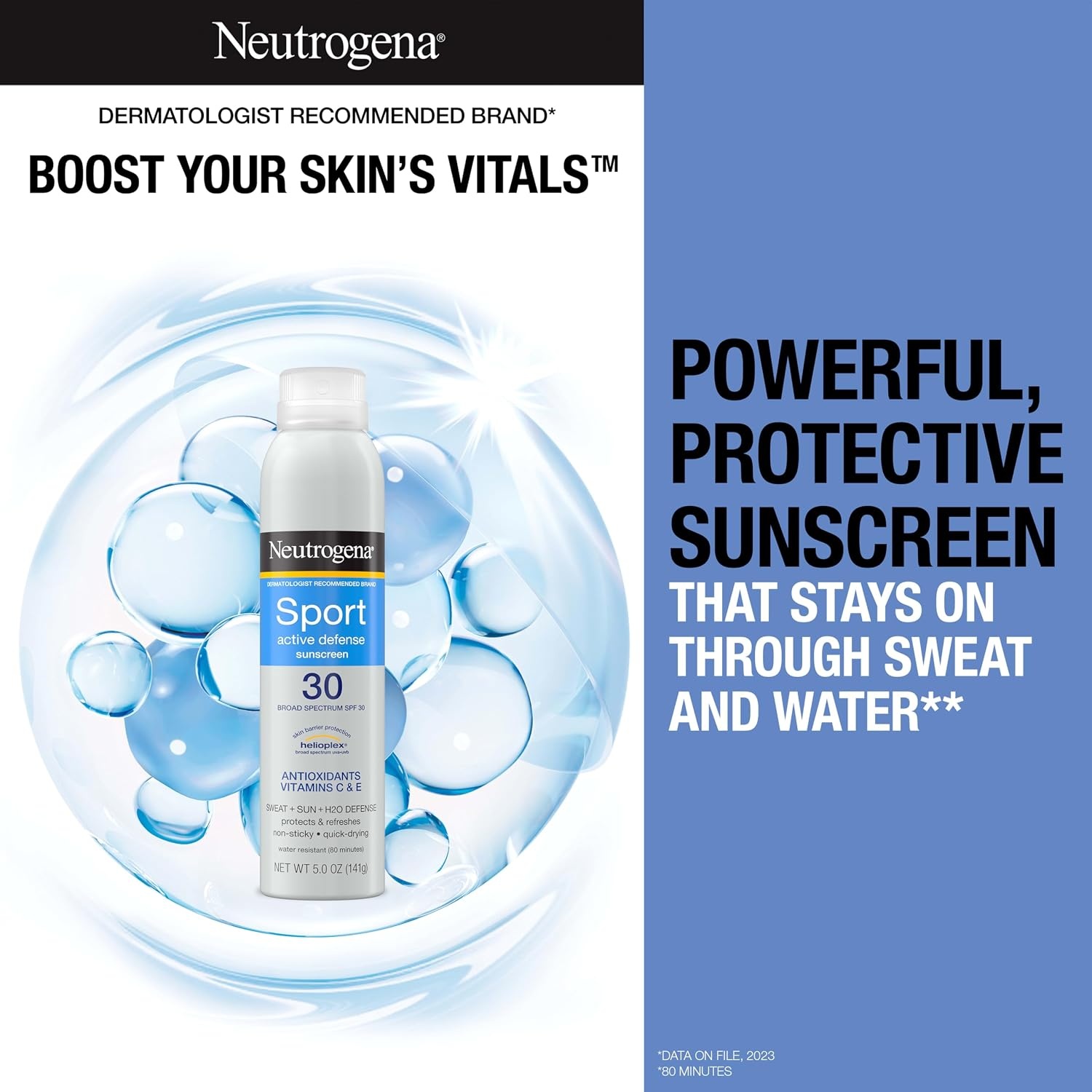 image:imageNeutrogena Sport Active Defense SPF 30 Sunscreen Spray Sweat amp Water Resistant Spray Sunscreen with Broad Spectrum UVAUVB Sun Protection for Sunburn Prevention OxybenzoneFree 50 oz