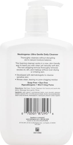 image:imageNeutrogena Ultra Gentle Foaming Facial Cleanser Daily Face Wash for Sensitive Skin Gently Removes Dirt Oil amp Makeup Without OverDrying FragranceFree 12 fl oz12 Fl Oz Pack of 2