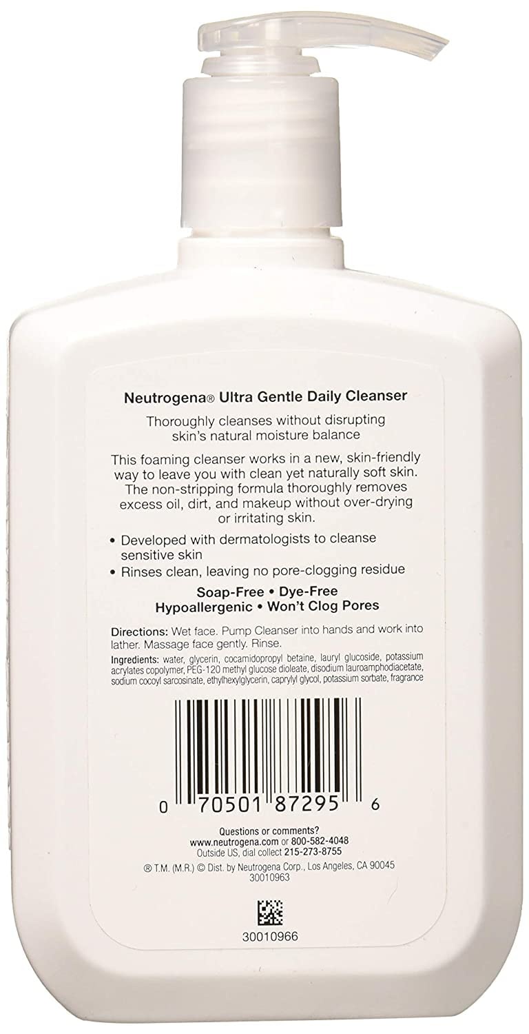 image:imageNeutrogena Ultra Gentle Foaming Facial Cleanser Hydrating Face Wash for Sensitive Skin Gently Cleanses Face Without Over Drying OilFree SoapFree 12 fl oz Pack of 3Aloe Vera