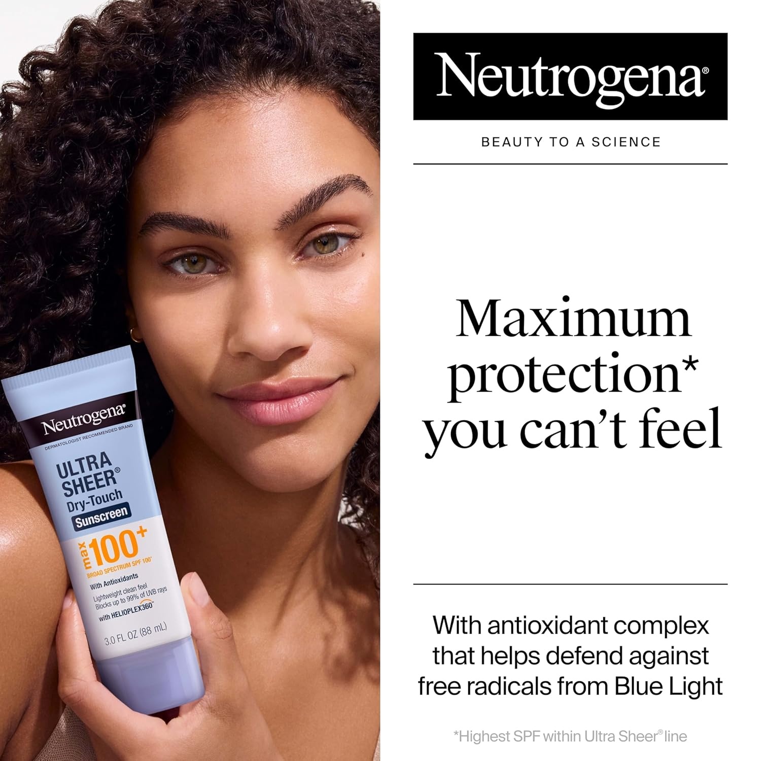 image:imageNeutrogena Ultra Sheer DryTouch Sunscreen Lotion Max 100 Broad Spectrum SPF 100 UVAUVB Protection Lightweight NonGreasy Sunscreen OxybenzoneFree Antioxidant Travel Size 3 fl oz