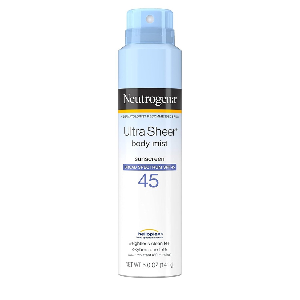 image:imageNeutrogena Ultra Sheer Body Mist Sunscreen Spray Broad Spectrum SPF 45 Lightweight NonGreasy amp Water Resistant OilFree amp NonComedogenic UVAUVB Sunscreen Mist 5 oz 3 PackSPF 45