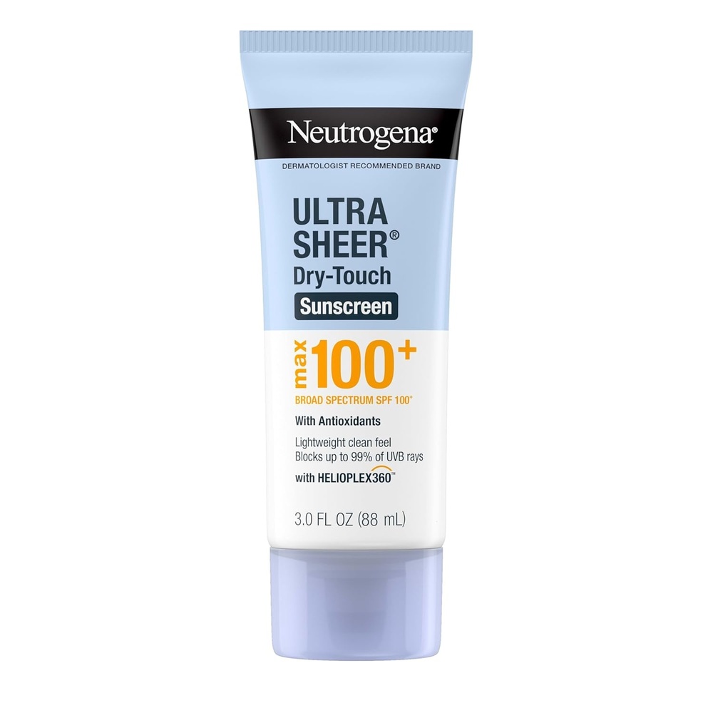 image:imageNeutrogena Ultra Sheer DryTouch Sunscreen Lotion Max 100 Broad Spectrum SPF 100 UVAUVB Protection Lightweight NonGreasy Sunscreen OxybenzoneFree Antioxidant Travel Size 3 fl oz